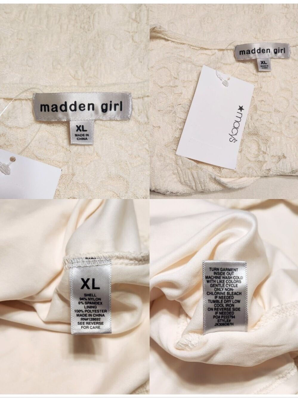 Madden Girl NEW Sheer Back Floral Lace Sweetheart Blouse Top Beige X-Large - Picture 7 of 8